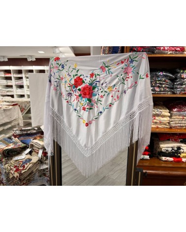 Machine embroidered triangular shape Manila shawl