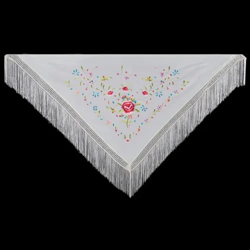 Machine embroidered triangular shape Manila shawl