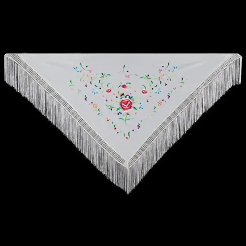 Machine embroidered triangular shape Manila shawl