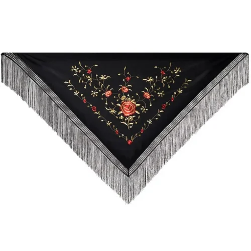 Machine embroidered triangular shape Manila shawl