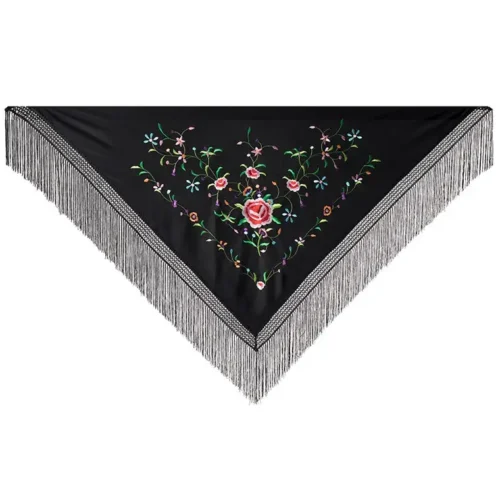 Machine embroidered triangular shape Manila shawl