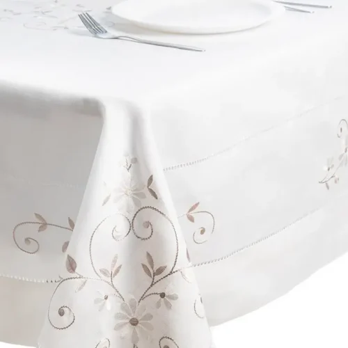 Machine embroidered tablecloth