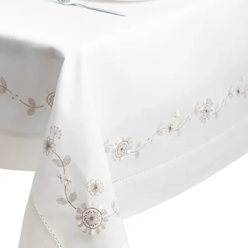 Machine embroidered tablecloth