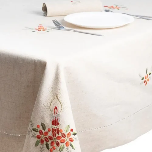 Machine embroidered tablecloth