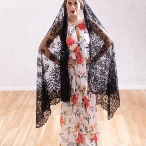 Hand embroidered small Spanish mantilla