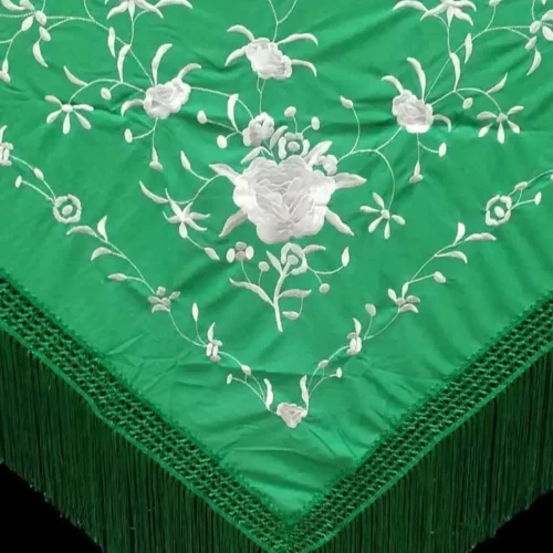 Machine embroidered triangular shape Manila shawl