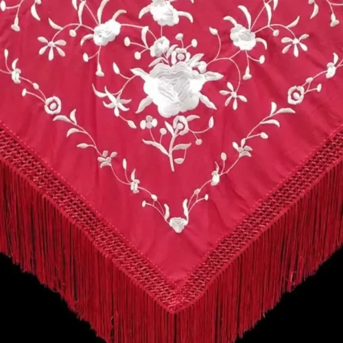Machine embroidered triangular shape Manila shawl