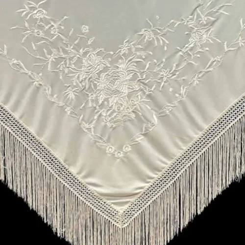 Machine embroidered triangular shape Manila shawl