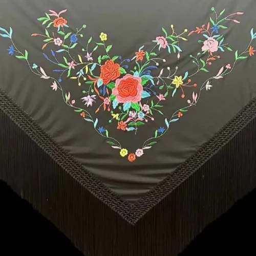Machine embroidered triangular shape Manila shawl