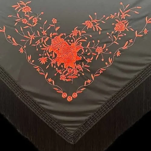 Machine embroidered triangular shape Manila shawl